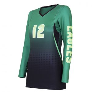 custom black green gradient volleyball jersey