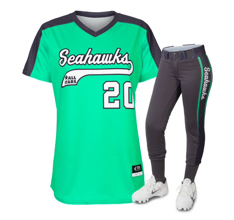 Light green and black Softball uniform