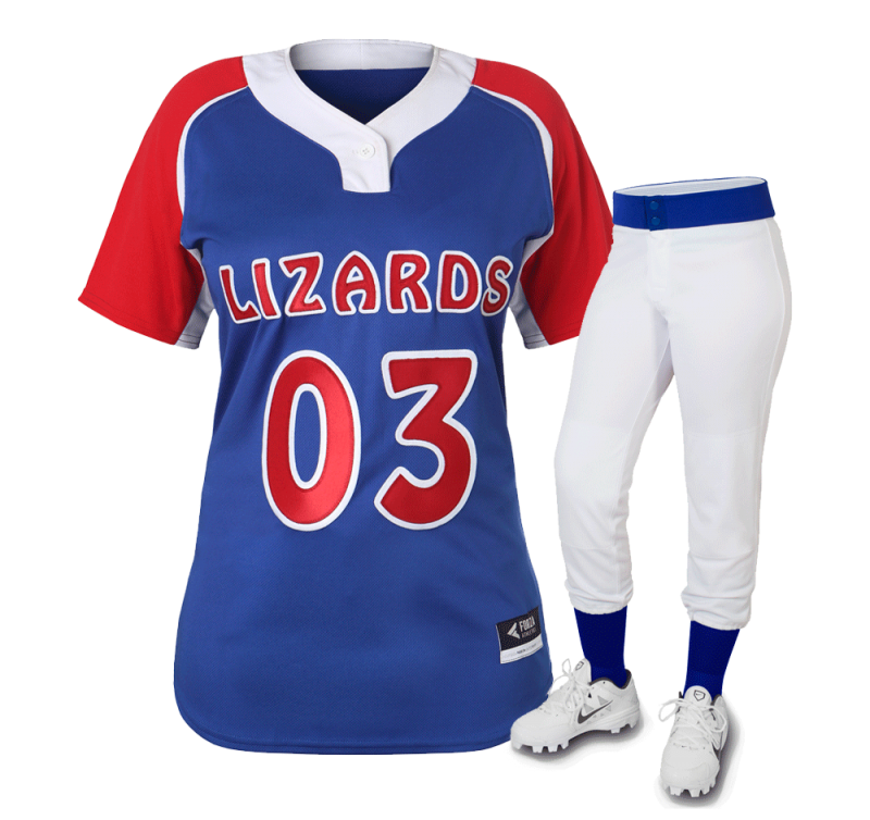 Red and blue softball jersey