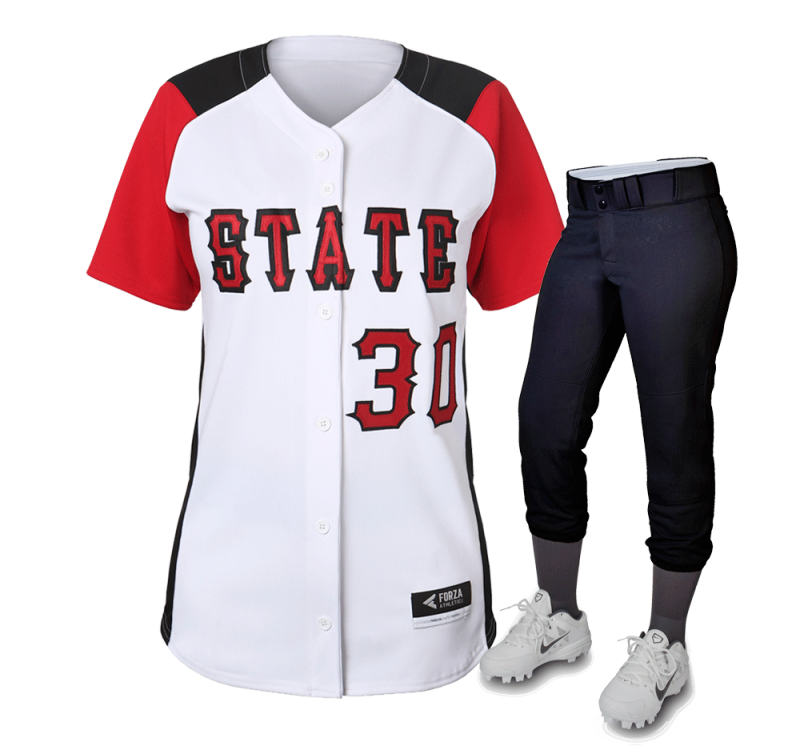 Red white and black softball uniforms
